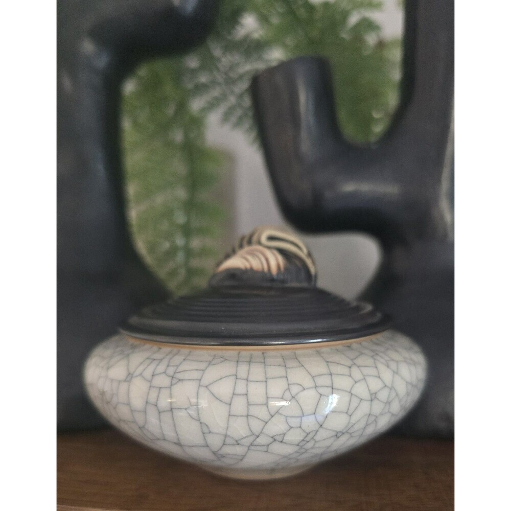 Andrew MacCorkindale Studio Pottery Trinket Box Signed Ivory Crackle Vintage
